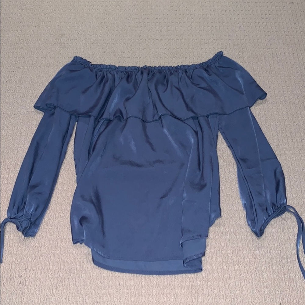 Blue Silk Off the Shoulder Top